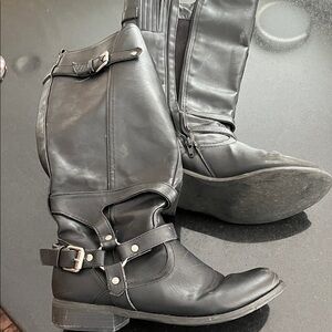 Guess Black tall Combat Moto Boots with Buckle Detail